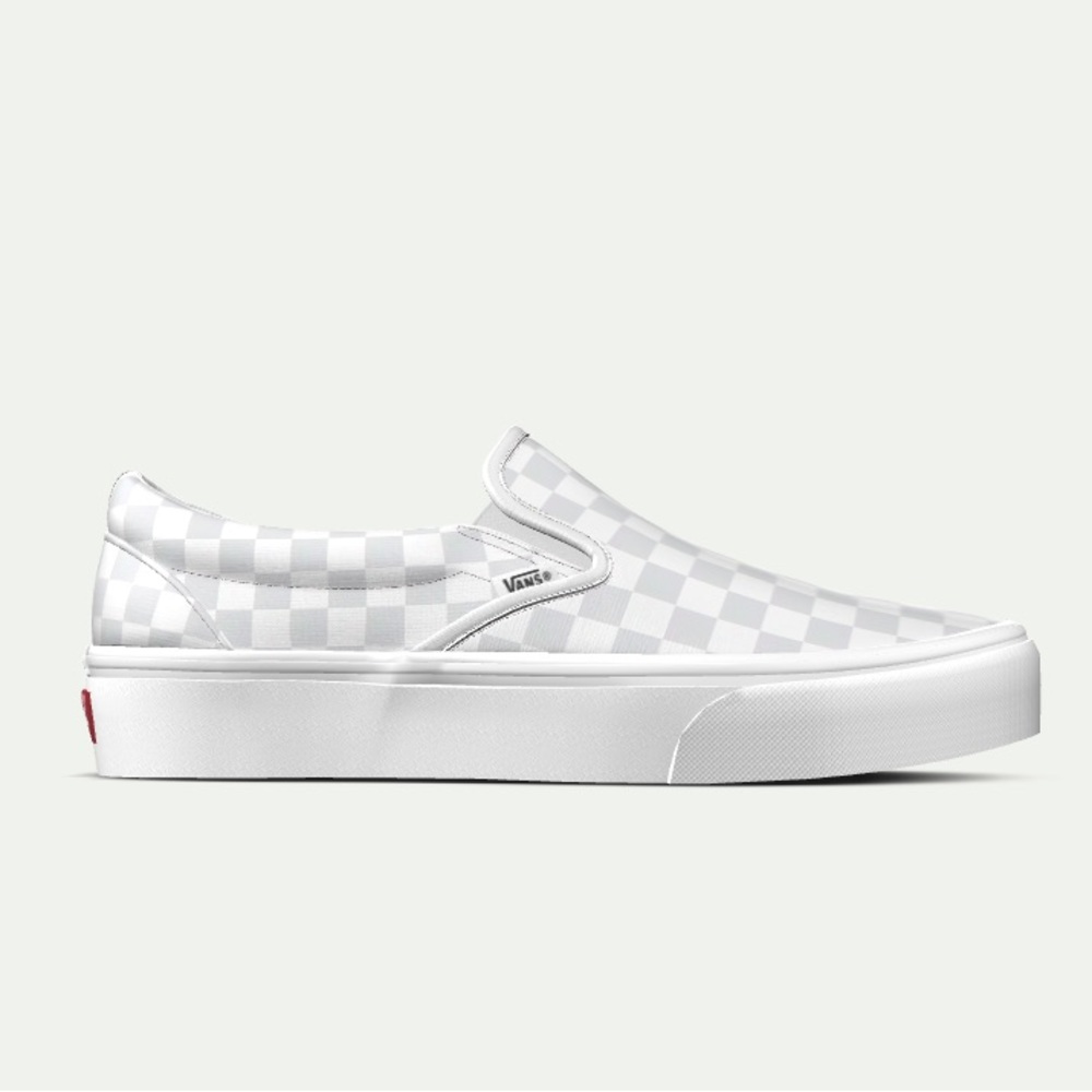 NWT! Vans~Slip-On Platform Shoe in Checkerboard White/True White. Size 8.